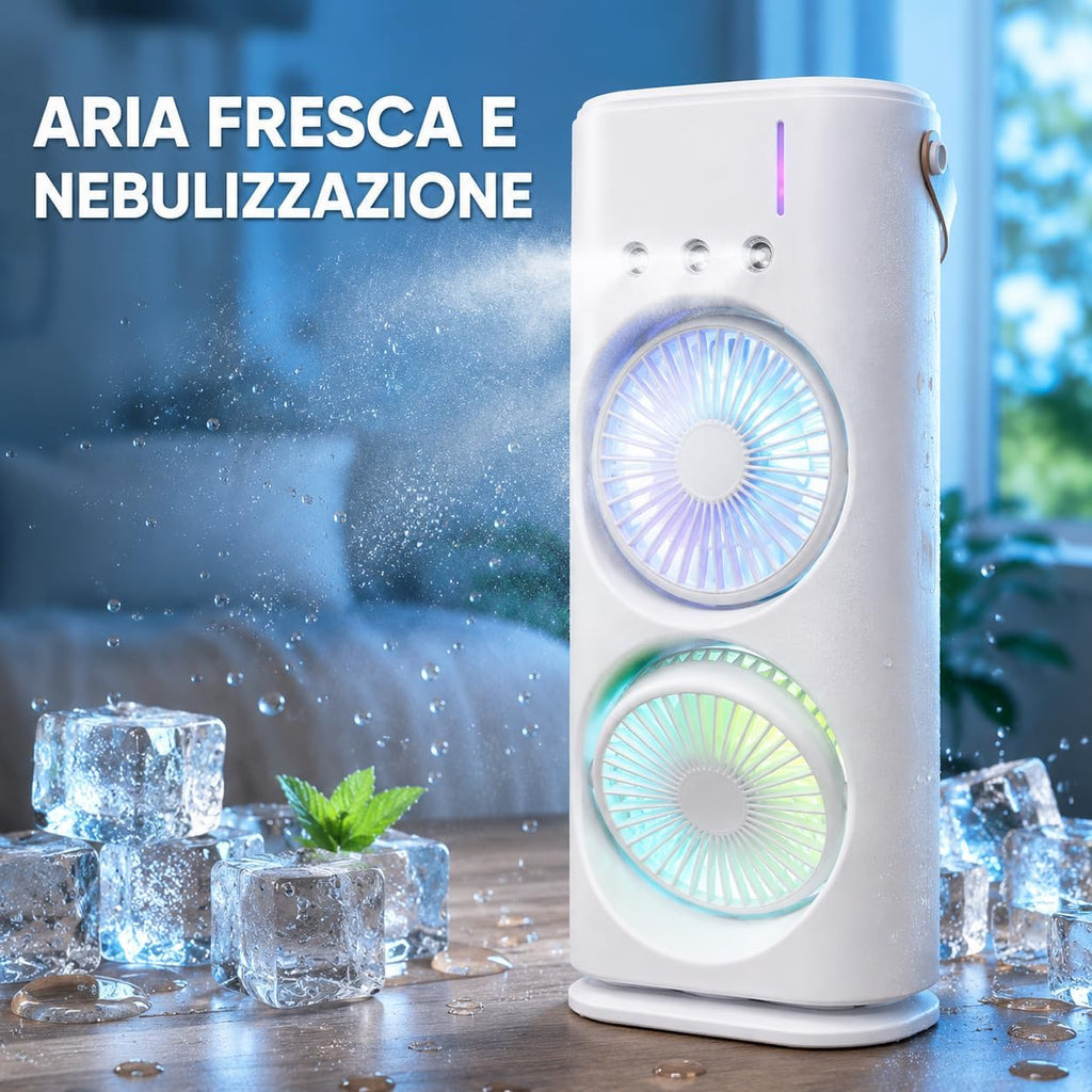 Genérico Refroidisseur Portable Avec Double Ventilateur, Brumisation à L'eau Et Lumières RVB, Mini Climatiseur USB De Table, Ventilateur Silencieux Avec Réservoir D'eau, Pour Bureau, Chambre Et Maison