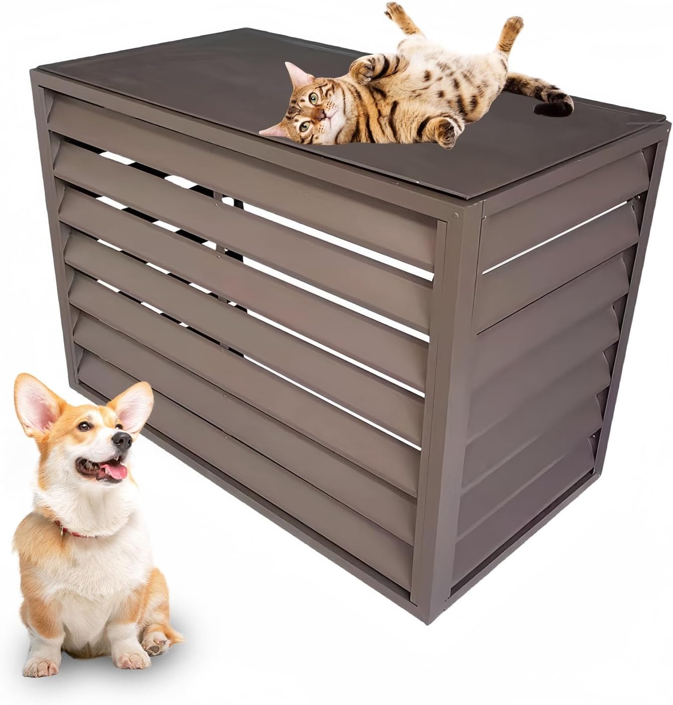  Cache Climatiseur Exterieur Aluminium, Cache Clim Pour L'extérieur, Antivol, Réduction Du Bruit, Tenir à L'écart Des Animaux Domestiques(White,110cm)