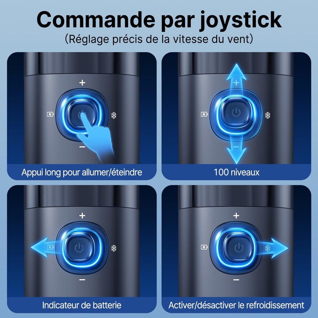  YAyusi Ventilateur Portable Rechargeable,10000mAh Multifonctionnel Et Puissant Avec Fonction De Refroidissement Par Glace,Turbo Rechargeable Puissance Réglables (0 à 100) Pour Les Voyages/Bureau