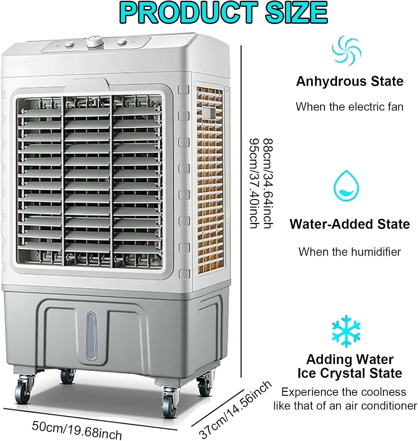 GENERIC Réservoir De Refroidisseur D'évaporation Robuste 50L, 3 Vitesses, Oscillation à 120 °, Ventilateur De Climatiseur Portable Avec Roues, Grande Couverture Pour Garage De Patio Extérieur, Solution De Ref