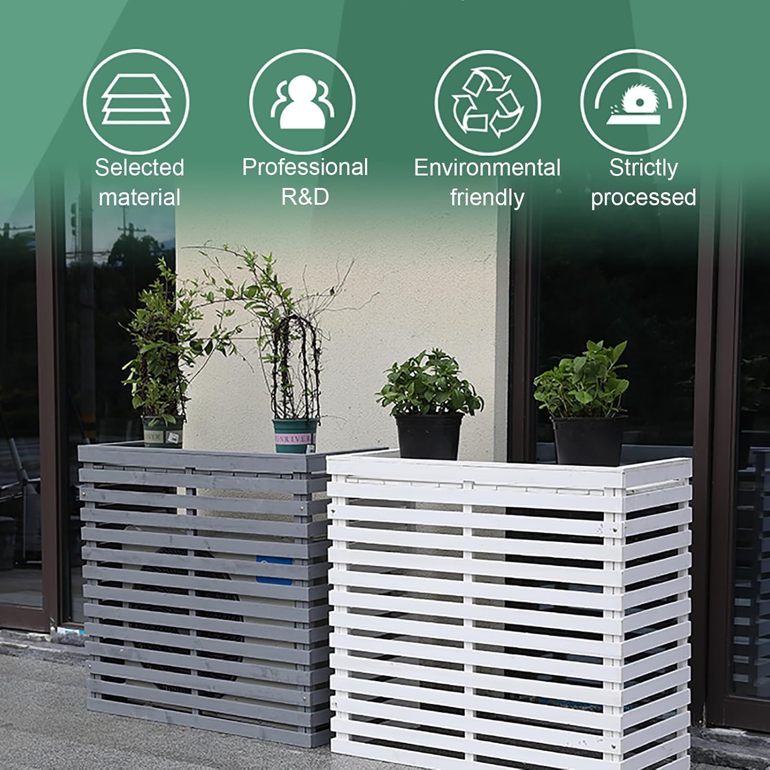 GENERIC Housse Pour Climatiseur Extérieur, Bois Massif Pour Unités De Climatisation Mobiles, Support De Fleurs, Protections Résistantes Aux Intempéries, Couleur Grise, Décoration De Jardin, Durabilité