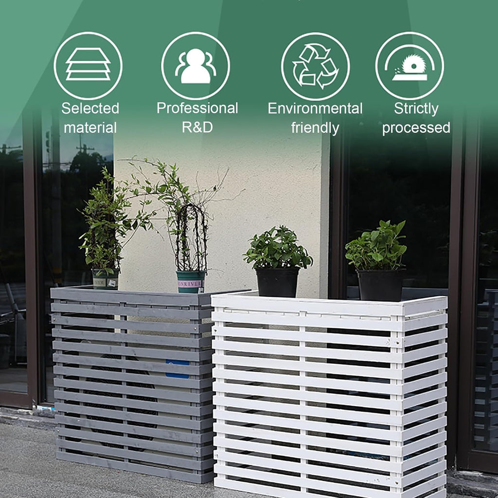  Housse Pour Climatiseur Extérieur – Bois Massif Avec Support De Fleur, Design Jaune élégant Pour Unités De Climatisation Portables, Solution Résistante Aux Intempéries Et Décorative.