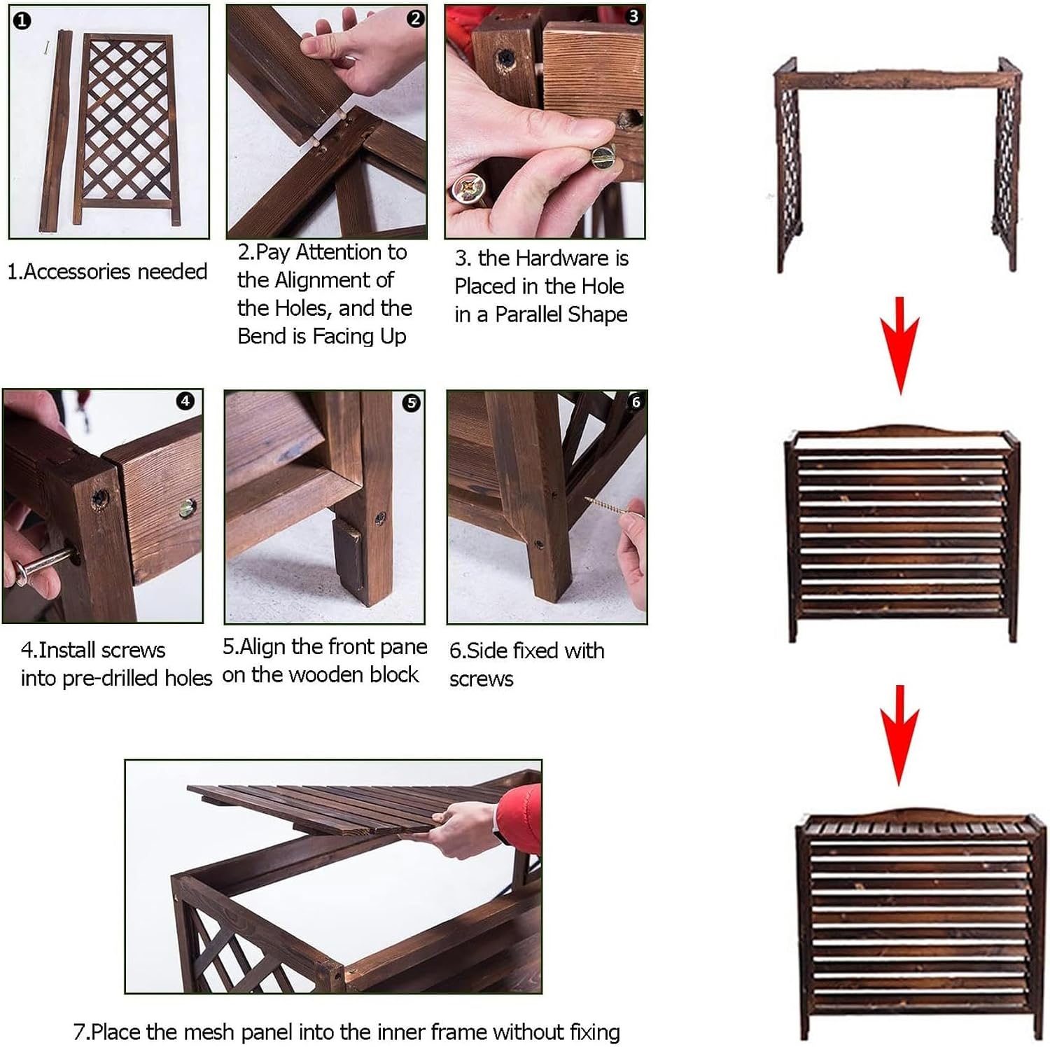  Support De Plantes En Bois Pour Climatiseur - Cache-radiateur Décoratif - Résistant Aux Intempéries - Protection De L'unité De Climatisation