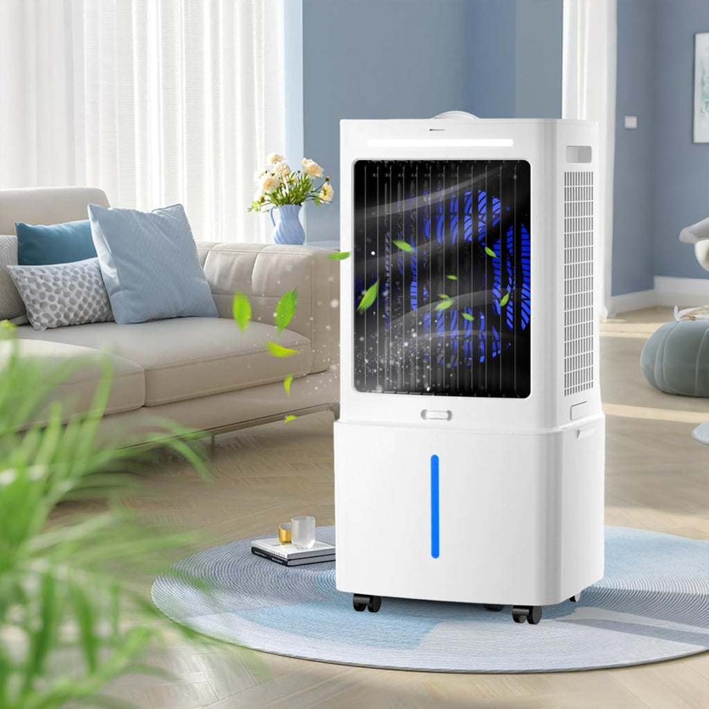  12L Rafraîchisseur D'Air, 3 Vitesses, Climatiseur Mobile Avec Télécommande, Minuterie 1-12h, Oscillation 60°, Avec Réservoir Amovible, Silencieux Climatiseur Portable Pour Camping Chambre Cuisine