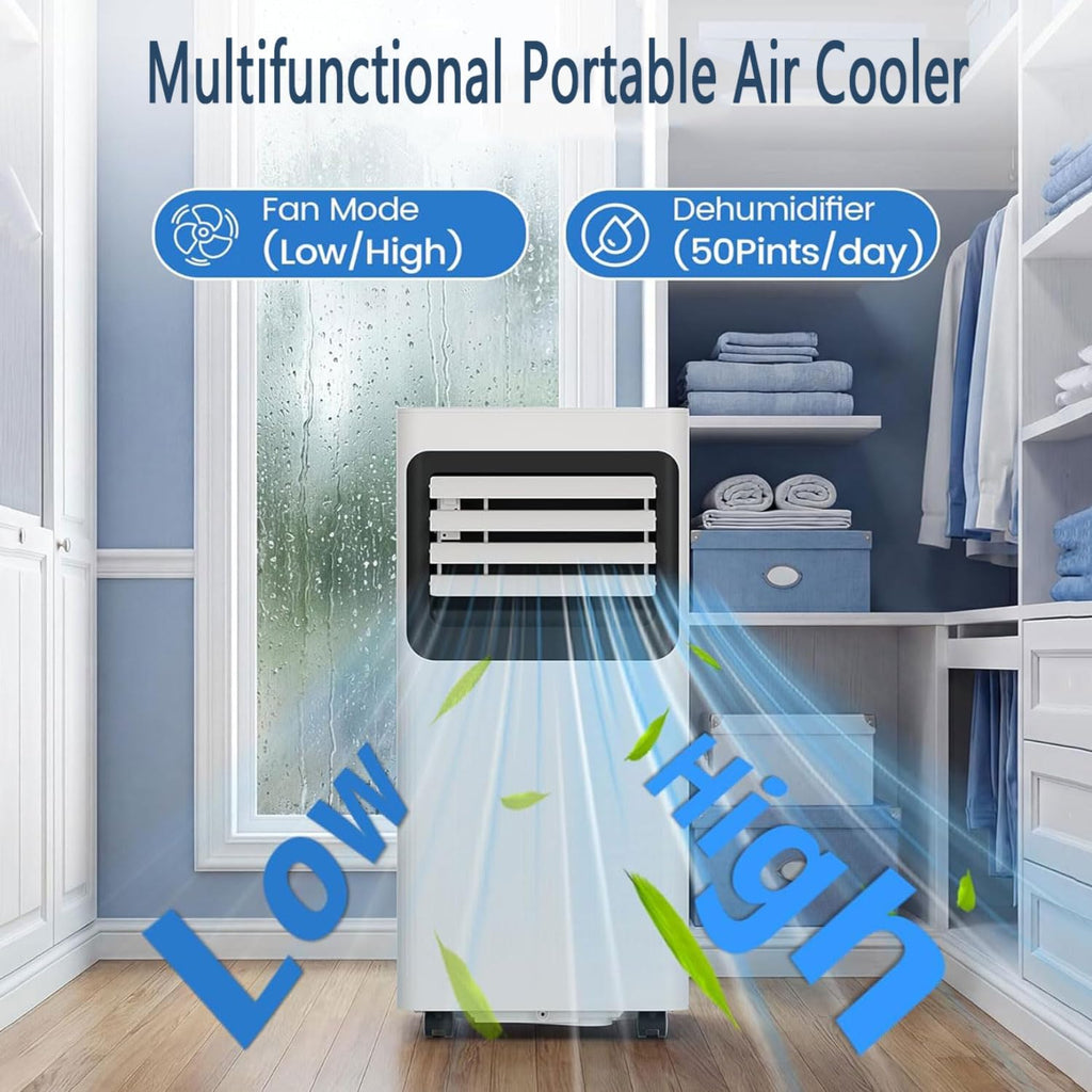  Unité De Climatisation Portable Avec Ventilateur, Déshumidificateur Et Télécommande, Refroidit Jusqu'à 350 Sq.Ft, Kit D'installation De Fenêtre Complet, Idéal Pour La Chambre à Coucher Et Le Bureau