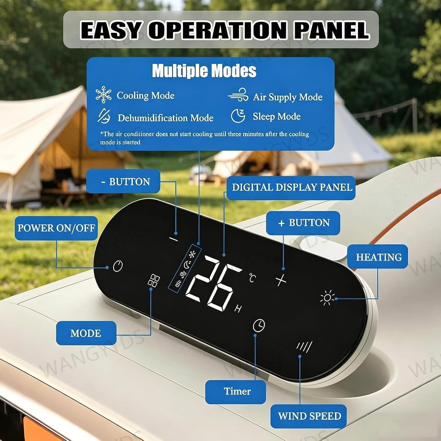  Climatiseur Mobile, Air Conditioner Portable Climatiseur Mobile Sans Evacuation, 3 En 1 Climatiseurs Portables, Minuteries, Adapté Au Camping De Bureau De Chambre à Coucher，4700 BTU，420 W