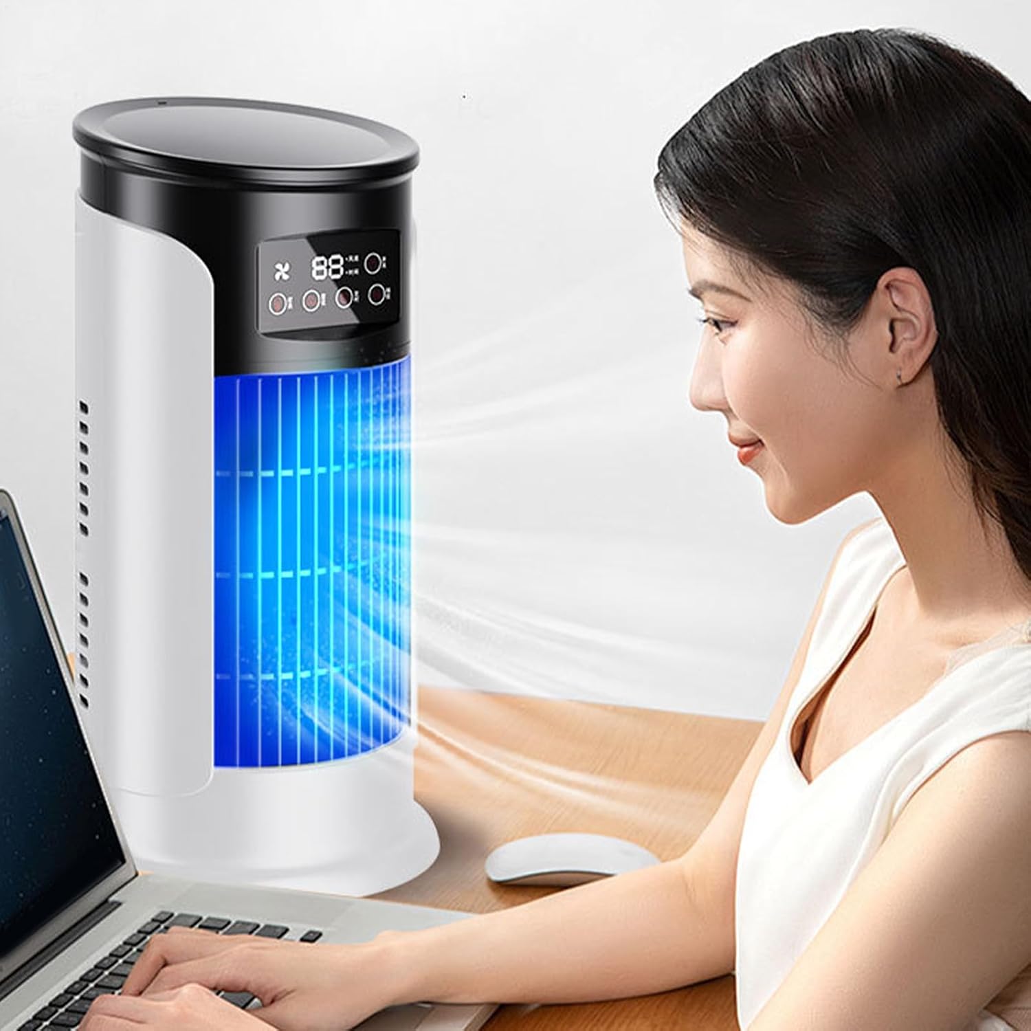  Ventilateur Climatiseur | Ventilateur Personnel Portable Rafraîchisseur D'Air - Minuterie Silencieuse Refroidisseur D'Air Réservoir 300 Ml Compact Pour Chambre Voiture Et Extérieur