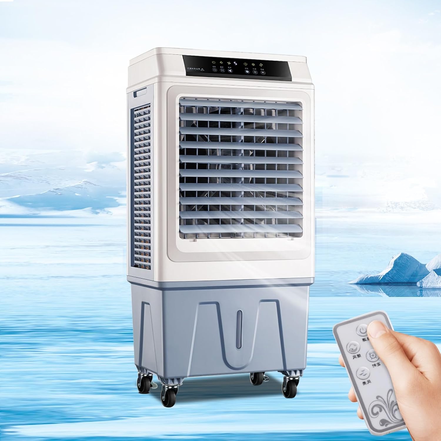 GENERIC Refroidisseur évaporatif Avec Réservoir 50L Et Télécommande, Climatisation Portable Pour Les Grandes Pièces, 3 Vitesses, Fonctionnement Silencieux Et Minuterie 12h, Idéal Pour L'atelier Et La Maison