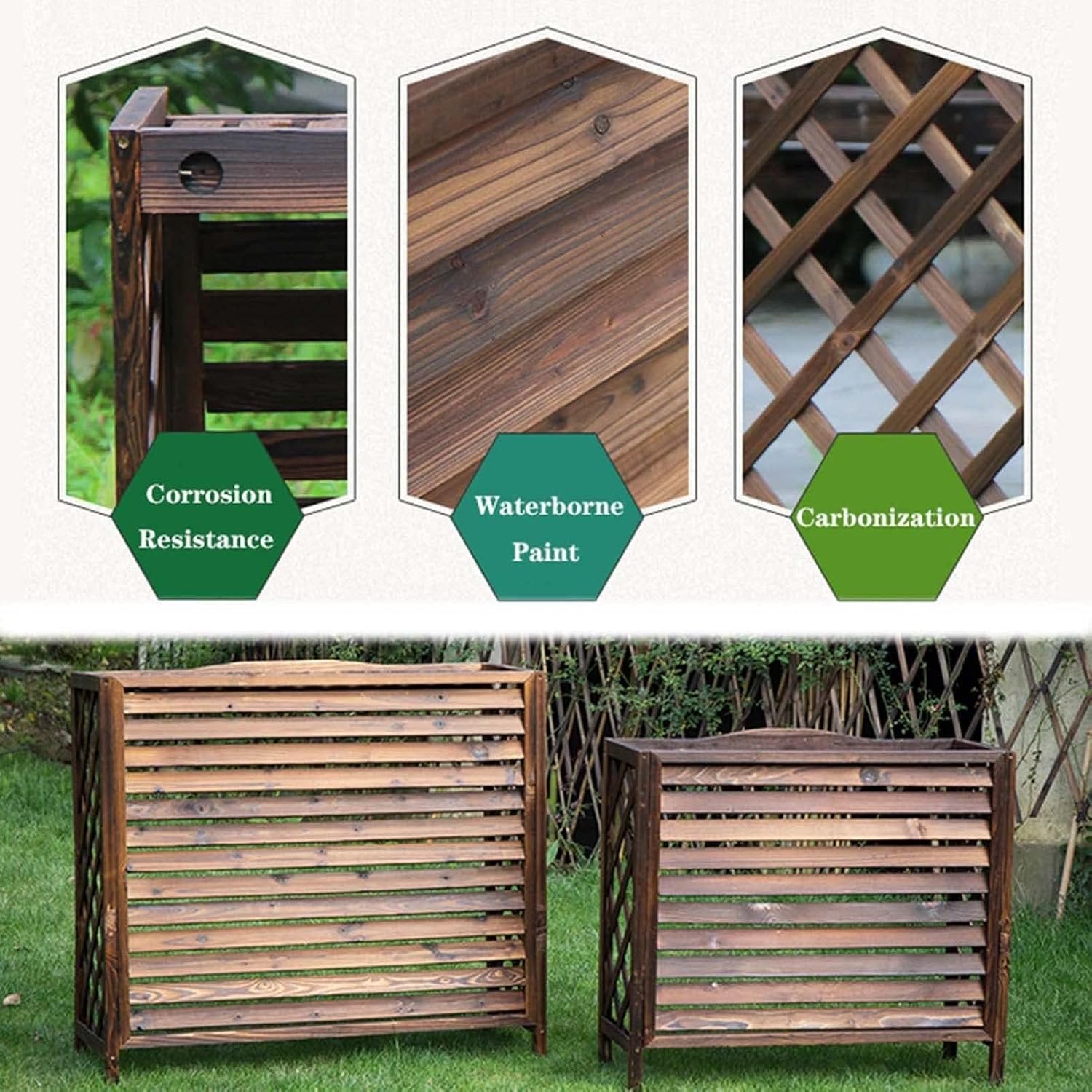  Cadre De Protection De Climatiseur En Bois Massif, Grille De Protection Pour Climatiseur Et Pompe à Chaleur, écran De Confidentialité Extérieur, Support De Fleurs Et De Poubelle