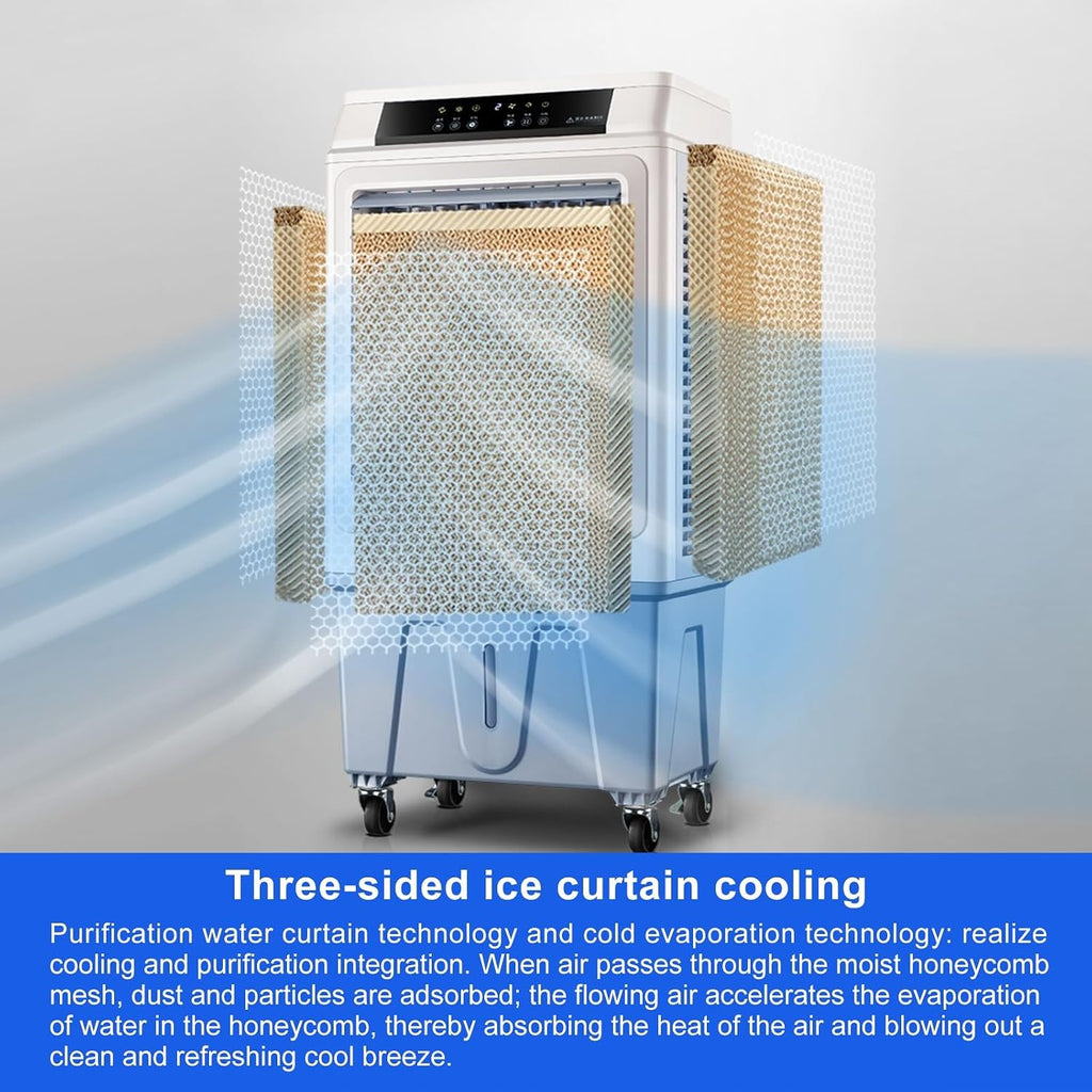 GENERIC Refroidisseur évaporatif Avec Réservoir 50L Et Télécommande, Climatisation Portable Pour Les Grandes Pièces, 3 Vitesses, Fonctionnement Silencieux Et Minuterie 12h, Idéal Pour L'atelier Et La Maison