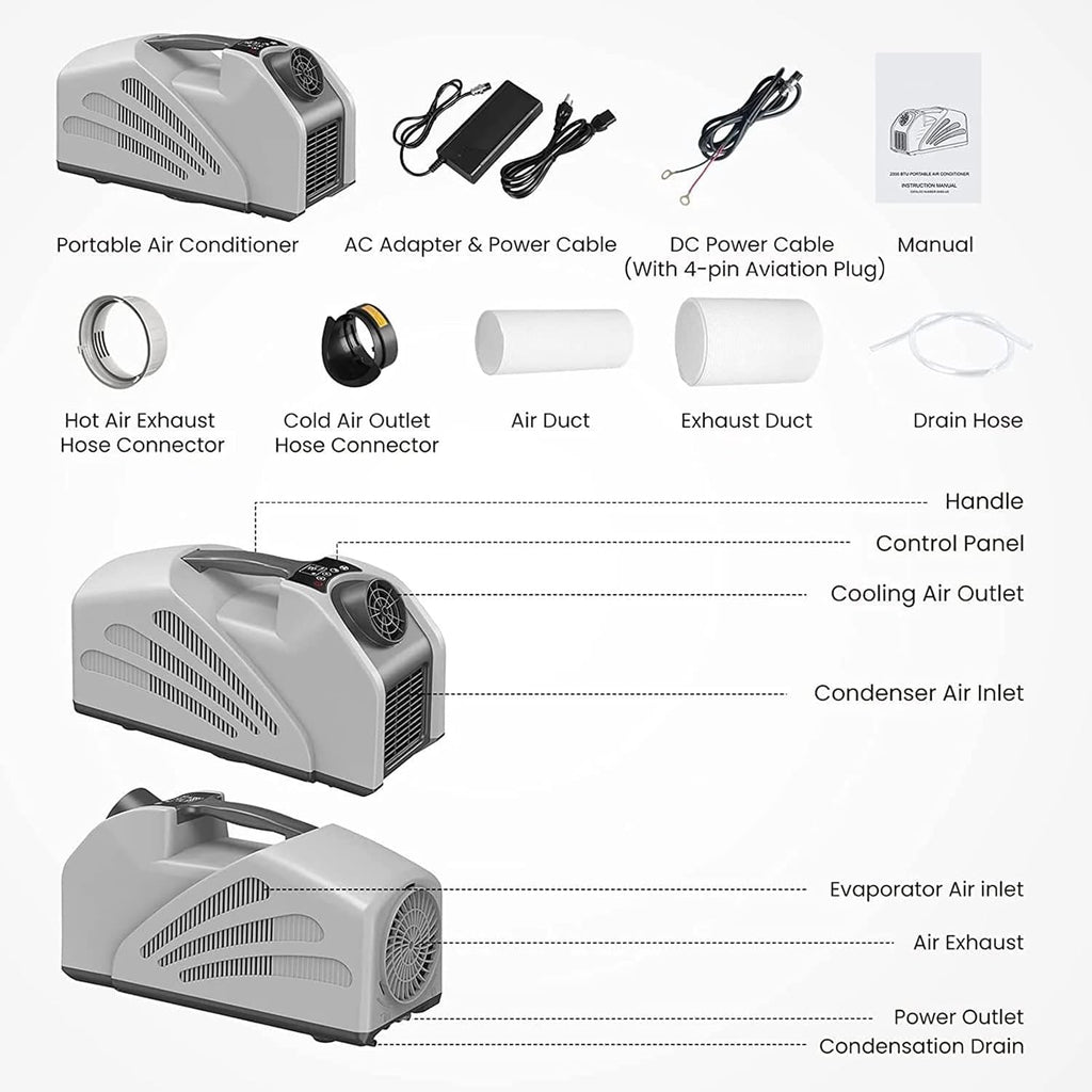  Climatiseur Portable Avec Double Système De Tuyau, 3 Vitesses De Vent Pour Le Camping, La Tente, Le Camping-car, La Voiture Et Le Confort Des Voyages