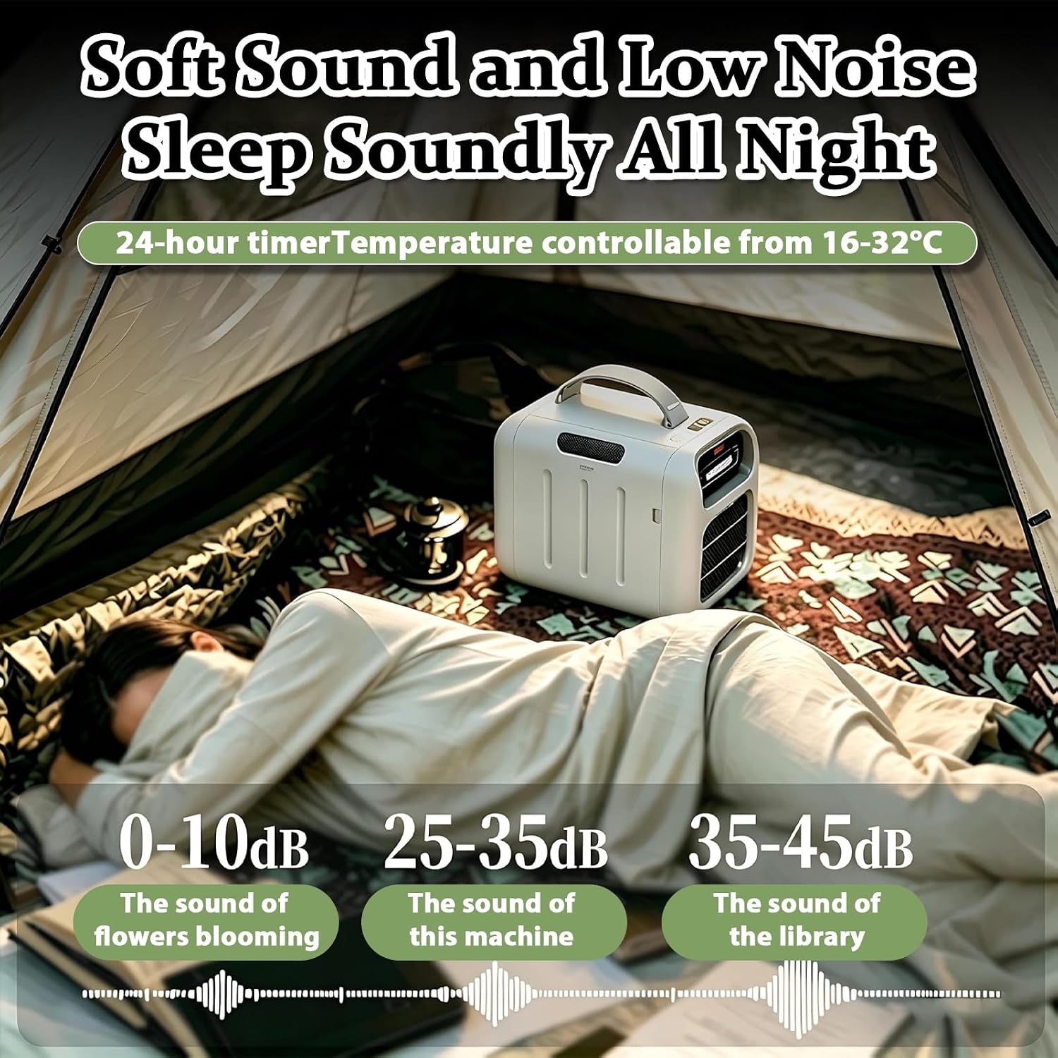  Climatiseur Mobile Sans Évacuation Et Climatiseurs Portables Minuterie 24H Pour 5-13㎡ Idéal Pour Le Sommeil De Nuit Et La Détente En Tente Cooling&HeatingwithSpeakerVersion-220V