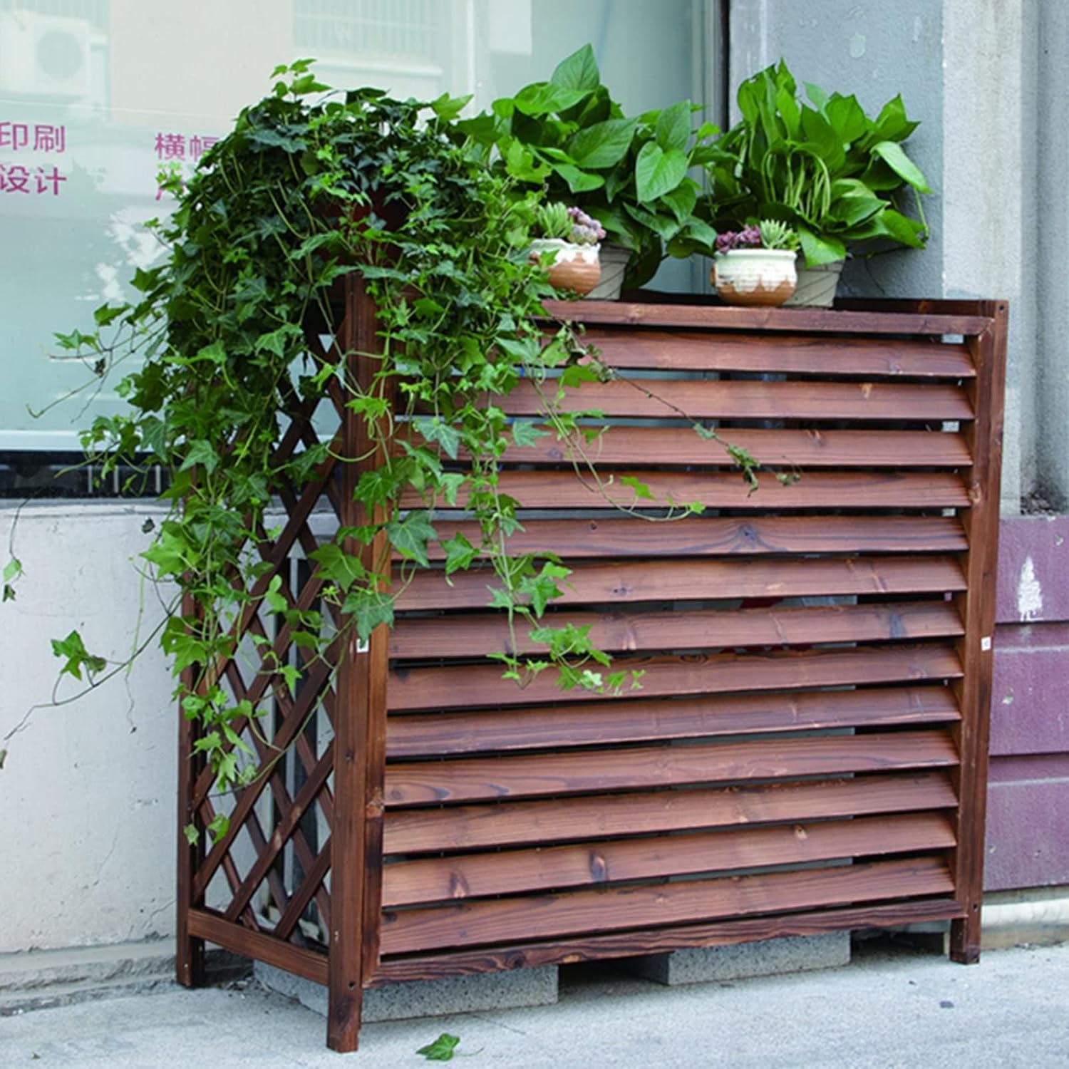  Housse En Bois Massif Pour Climatiseur – Volet De Protection Pour Pompe à Chaleur – Grille De Climatisation élégante Pour L'extérieur
