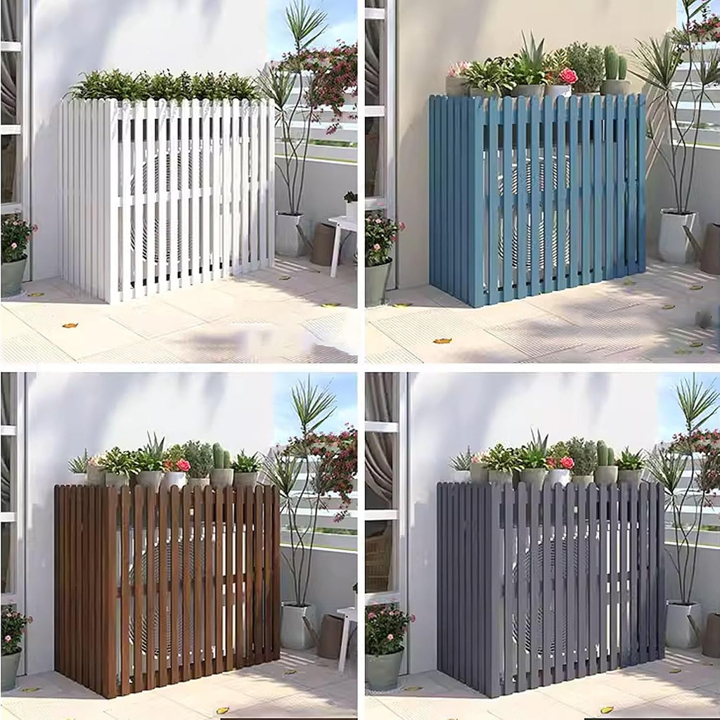  Housse De Climatiseur Extérieur En Bois Pour Pompe à Chaleur - Bouclier Décoratif D'intimité Pour Unités Extérieures - Support De Plante - Blanc - Dimensions : 105 X 50 X 95 Cm - Protection Contre Les