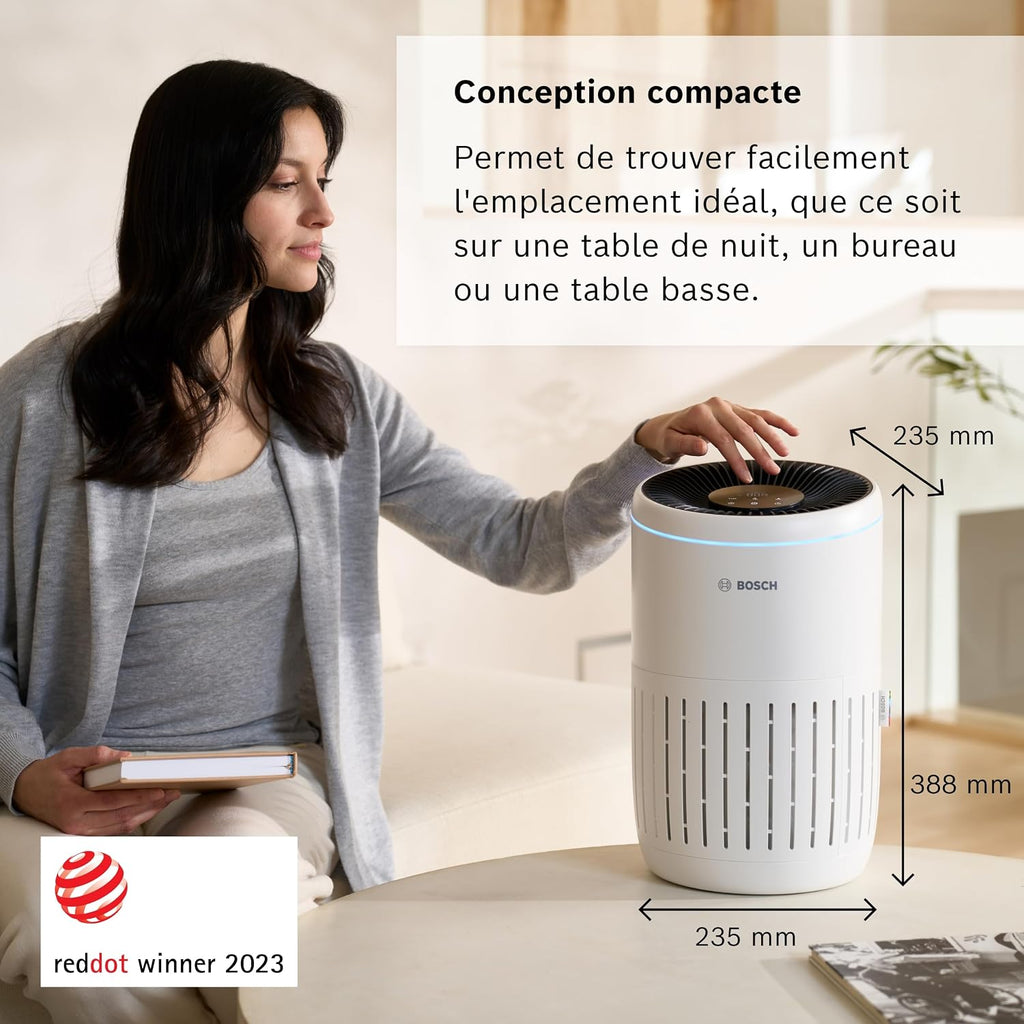  Bosch Air 2000 Purificateur D'air - Élimine Les Polluants, Avec Un Filtre à Air Et Un Mode Sommeil (< 25 DB(A)) - Pour Jusqu'à 37,5 M² - Avec Capteur Intelligent Et Mode Automatique - CADR : 180 M³/h