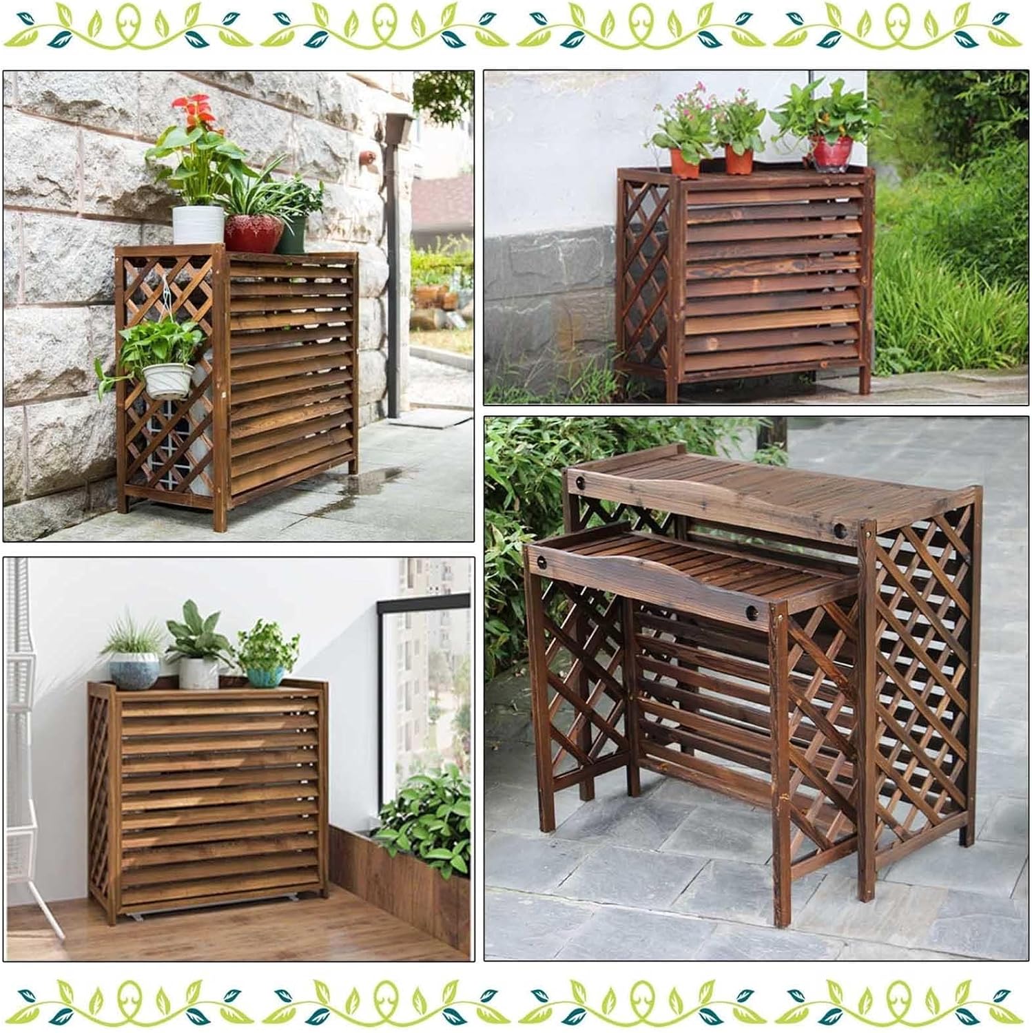  Cadre De Protection De Climatiseur En Bois Massif, Grille De Protection Pour Climatiseur Et Pompe à Chaleur, écran De Confidentialité Extérieur, Support De Fleurs Et De Poubelle
