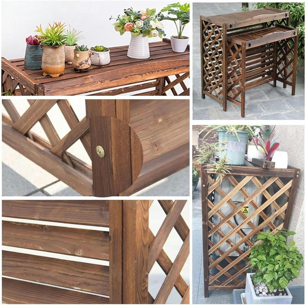  Support De Plantes En Bois Pour Climatiseur - Cache-radiateur Décoratif - Résistant Aux Intempéries - Protection De L'unité De Climatisation