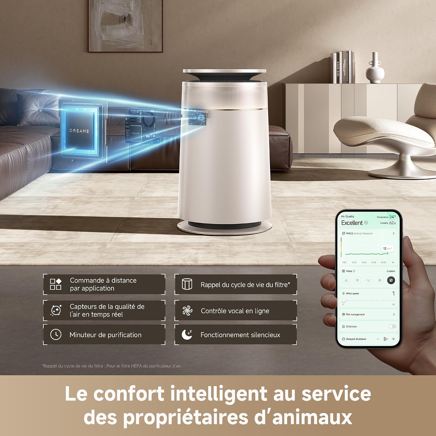  DREAME FP10 Purificateur, Autonettoyage Actif, LoopBoost, Nettoyage 360°, Double Action CataFresh, Filtration 6 Couches, Spécial Animaux, Design Technologique
