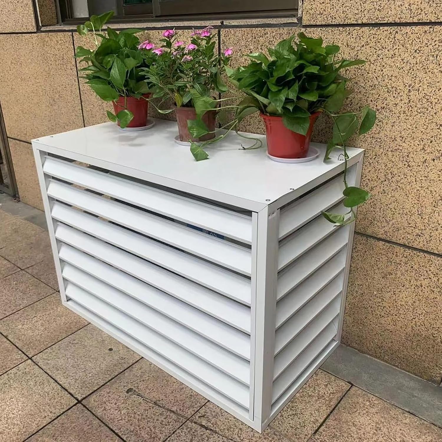 GENERIC Housse De Climatiseur En Aluminium Et Extérieur – Support Décoratif Pour Unités De Climatisation Et Pompes à Chaleur – Boîtier De Poubelle Autoportant – Protection Contre Les Intempéries Pour Les