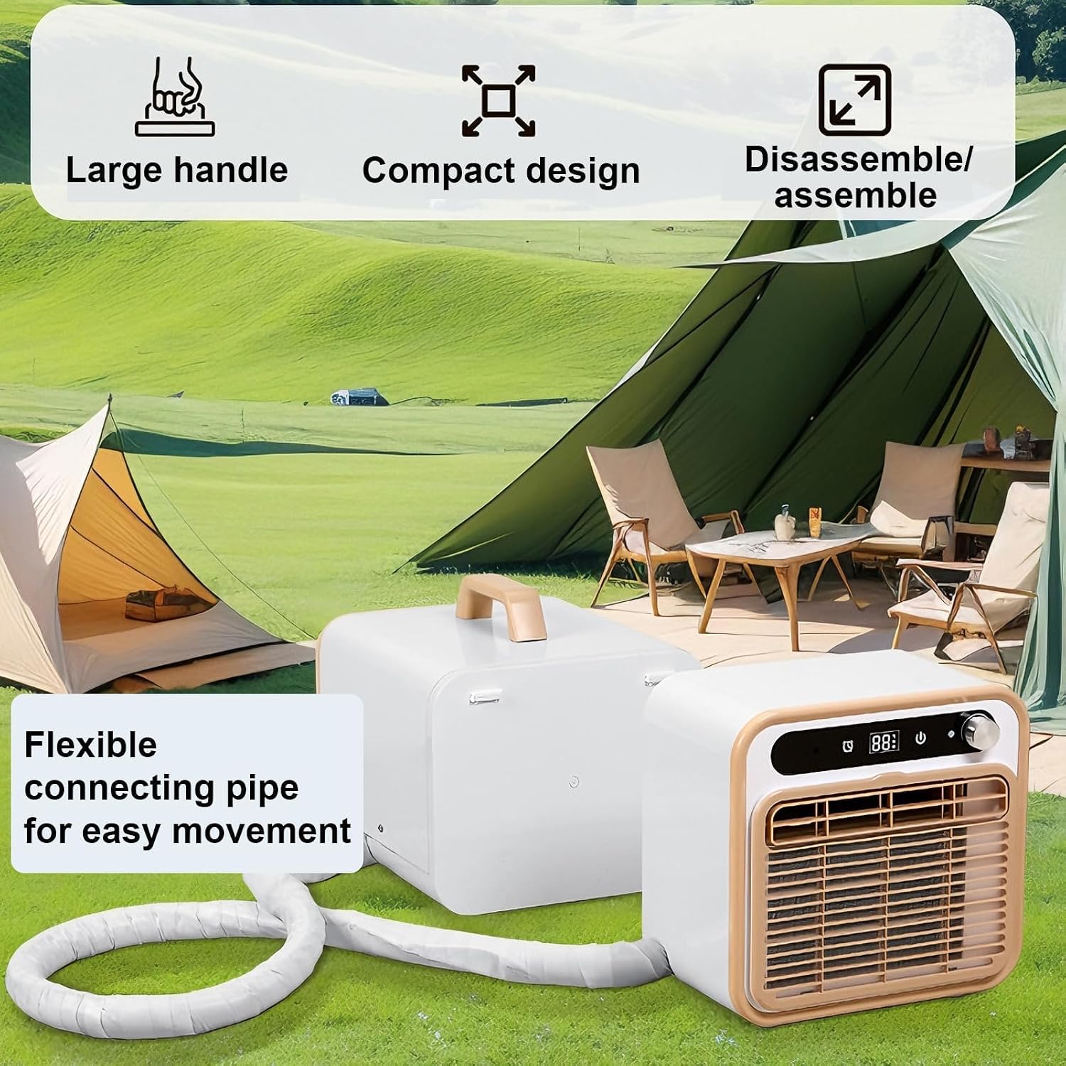  Climatiseur Portable Split Silencieux, 500000 BTU Unité De Camping Tranquille Avec WiFi Et Télécommande, 130m3/h Airflow, 12H Minuterie, Utilisation Multi-scènes Pour La Chambre à Coucher/Bureau/R