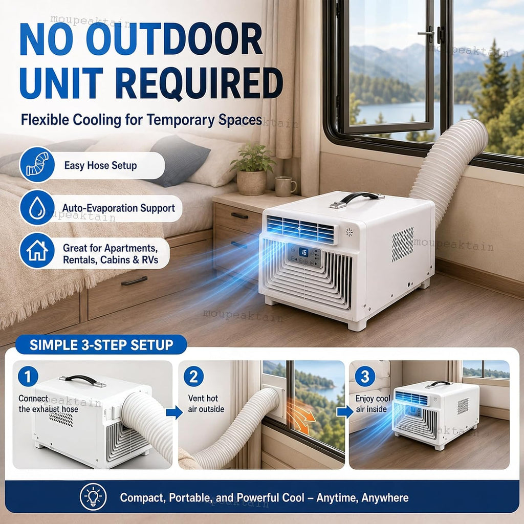  Climatiseur De Tente 220V, Climatiseur Portable 3400 BTU, 300W Unité De Camping Avec Télécommande, 1-12h Minuterie, Éhumidificateur Et Ventilateur, Pour Tente, RV, Camion, Dortoir, Cabine