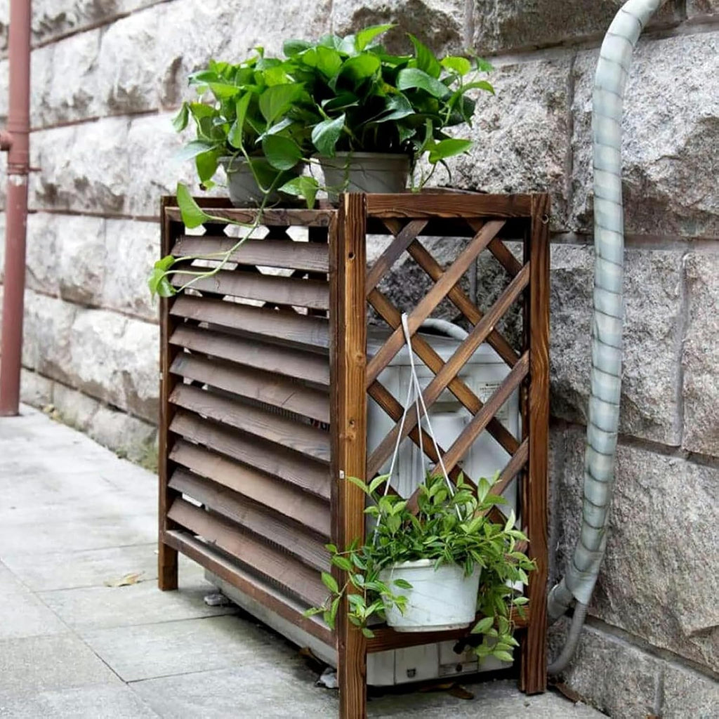  Couvercle En Bois Pour Climatiseur Extérieur - Clôture Autonome à Persiennes - Séparateur D'espace élégant En Bois Massif - Support Pour Climatiseur Et Support De Fleurs