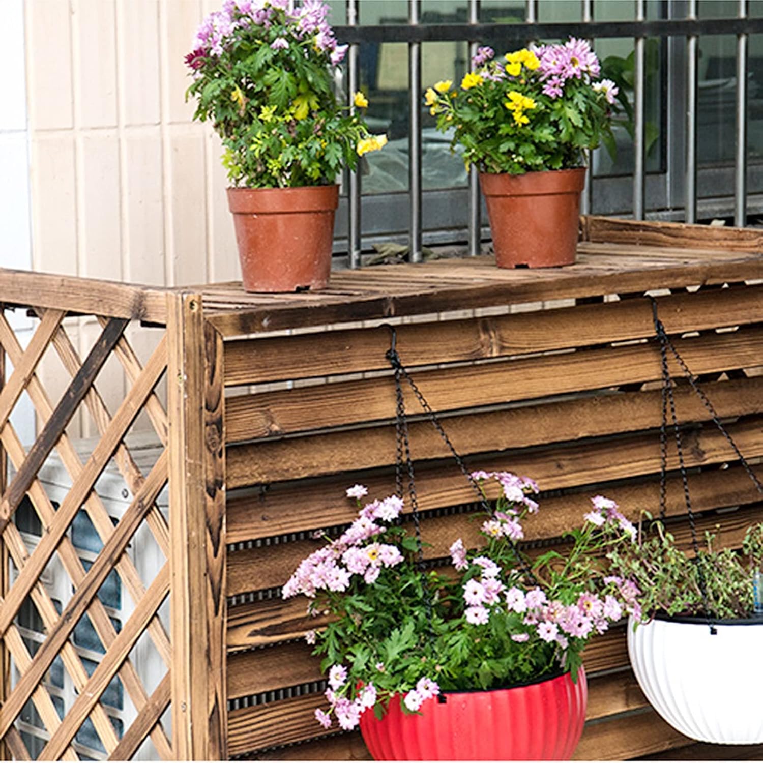 GENERIC Housse Pour Climatiseur Extérieur Et Pompe à Chaleur – Enclos En Bois Massif, Séparateur D'espace Décoratif Et Support De Cachette Pour Poubelles, Grilles Pour Unités De Climatisation Et Supports De