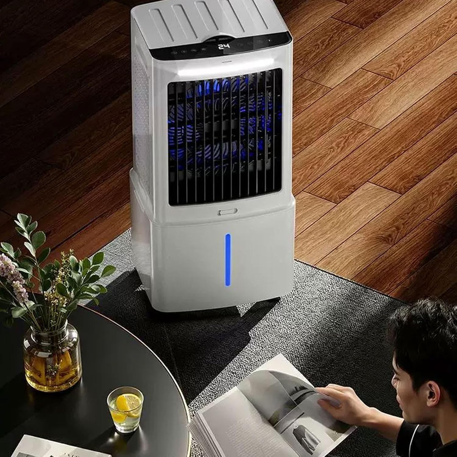  12L Rafraîchisseur D'Air, 3 Vitesses, Climatiseur Mobile Avec Télécommande, Minuterie 1-12h, Oscillation 60°, Avec Réservoir Amovible, Silencieux Climatiseur Portable Pour Camping Chambre Cuisine