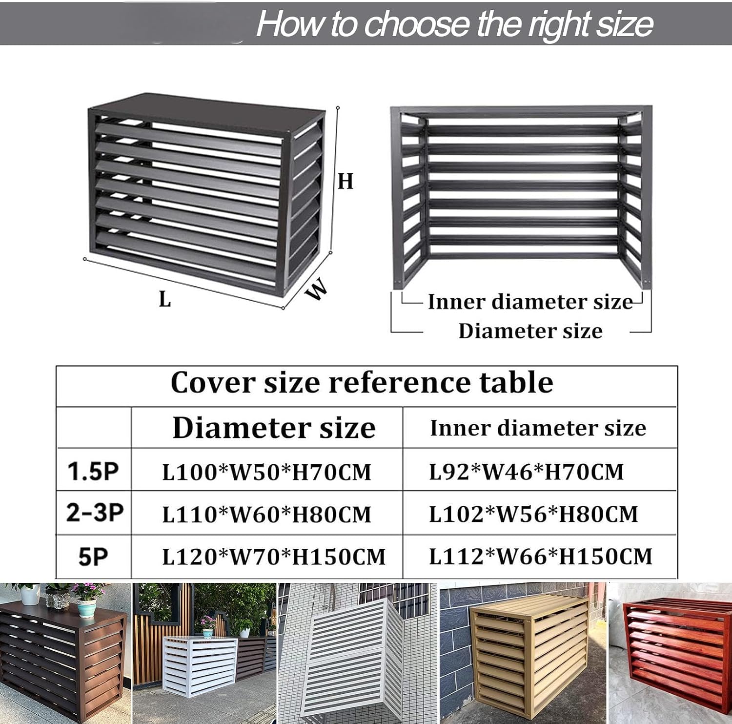 GENERIC Housse Pour Climatiseur Extérieur – Pompe à Chaleur En Aluminium Ion Pour Unités 1,5P/2 ~ 3P/5P, Clôture D'intimité Climatique, Résistante Aux Intempéries, Empêche Le Feuillage Et Les Débris