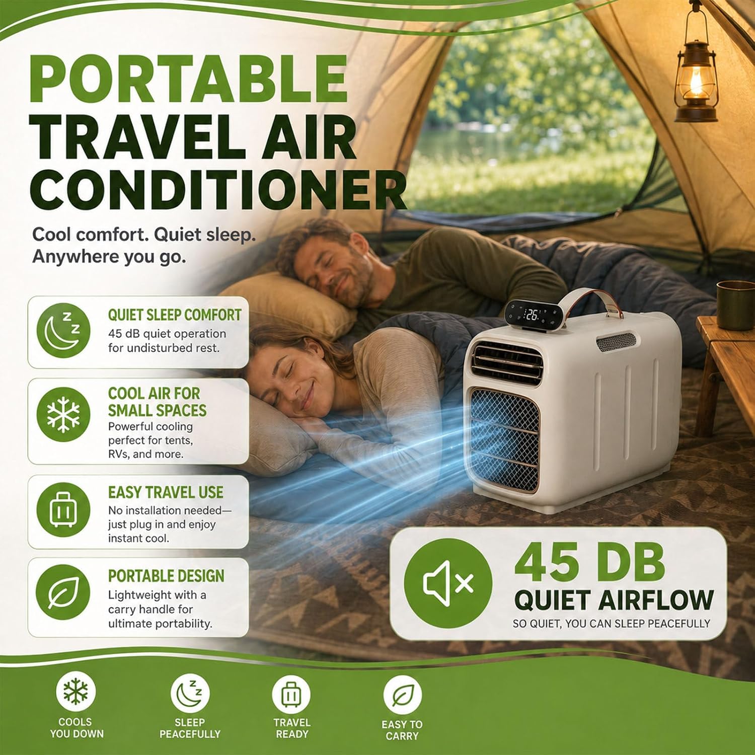  450W Portable AC 4700 BTU Refroidisseur De Tente Silencieux 108 Sq Ft Compact Auto-évaporation RV Camping Climatiseur Unité 45dB Ventilateur De Chauffage Déshumidificateur Pour Remorque Camper Dorm Va