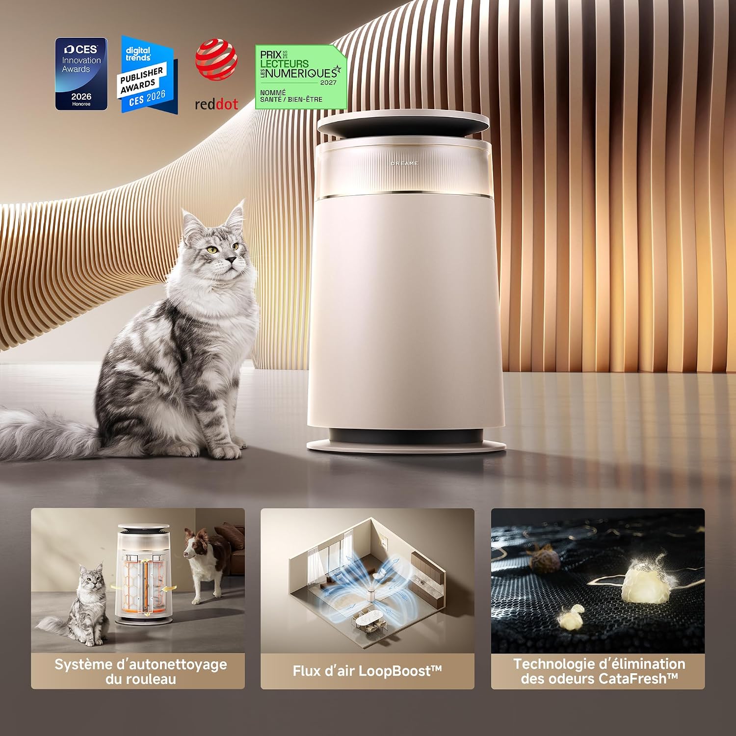  DREAME FP10 Purificateur, Autonettoyage Actif, LoopBoost, Nettoyage 360°, Double Action CataFresh, Filtration 6 Couches, Spécial Animaux, Design Technologique