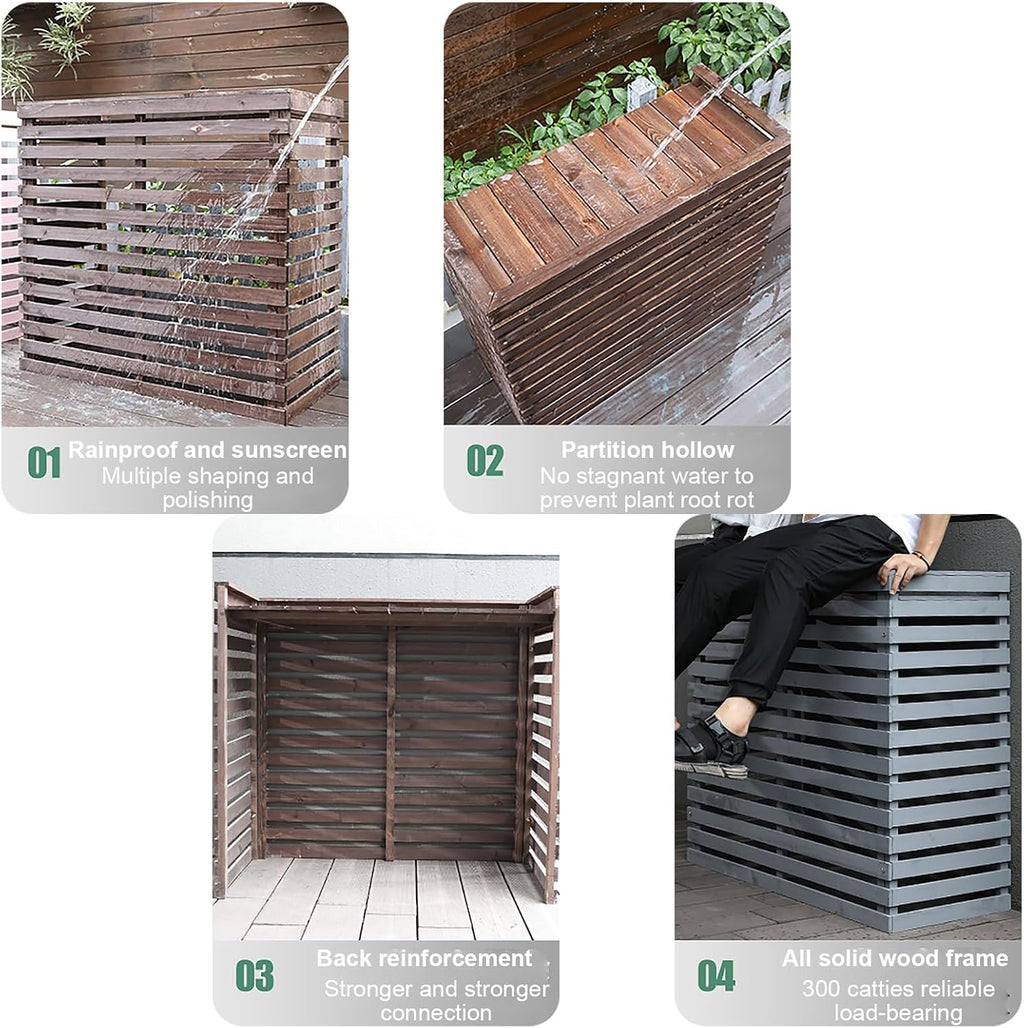  Housse En Bois Pour Climatiseur – Unité De Climatisation Extérieure Et Support De Fleurs – Bois Massif, Marron – Protection élégante Et Fonctionnelle Pour Unités Mobiles AC