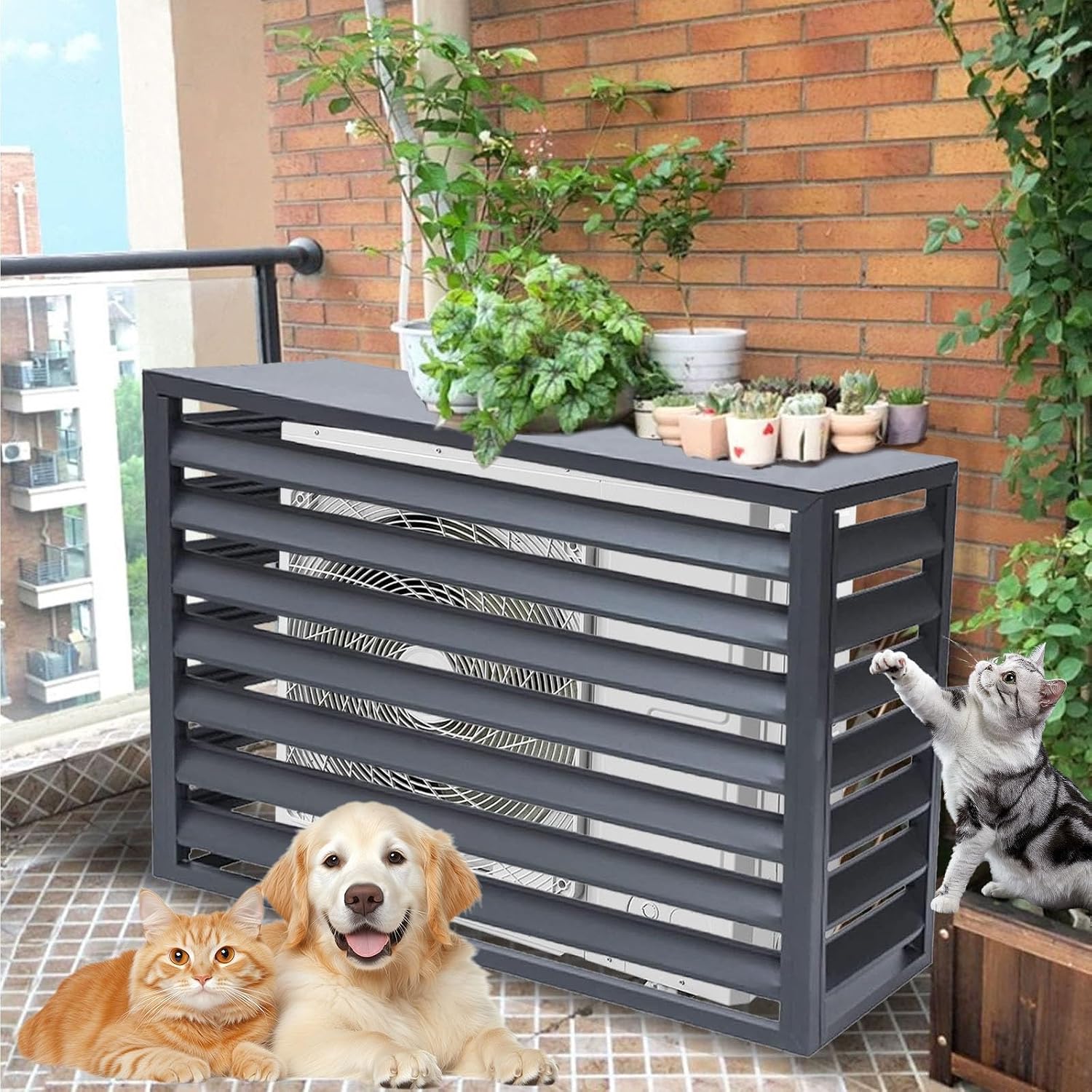 GENERIC Clôture En Aluminium Pour Climatiseur Avec Couvercle – Extérieur Pour Climatiseurs – Marron 110 Cm – Solution De Dissimulation Extérieure Pour Climatiseurs