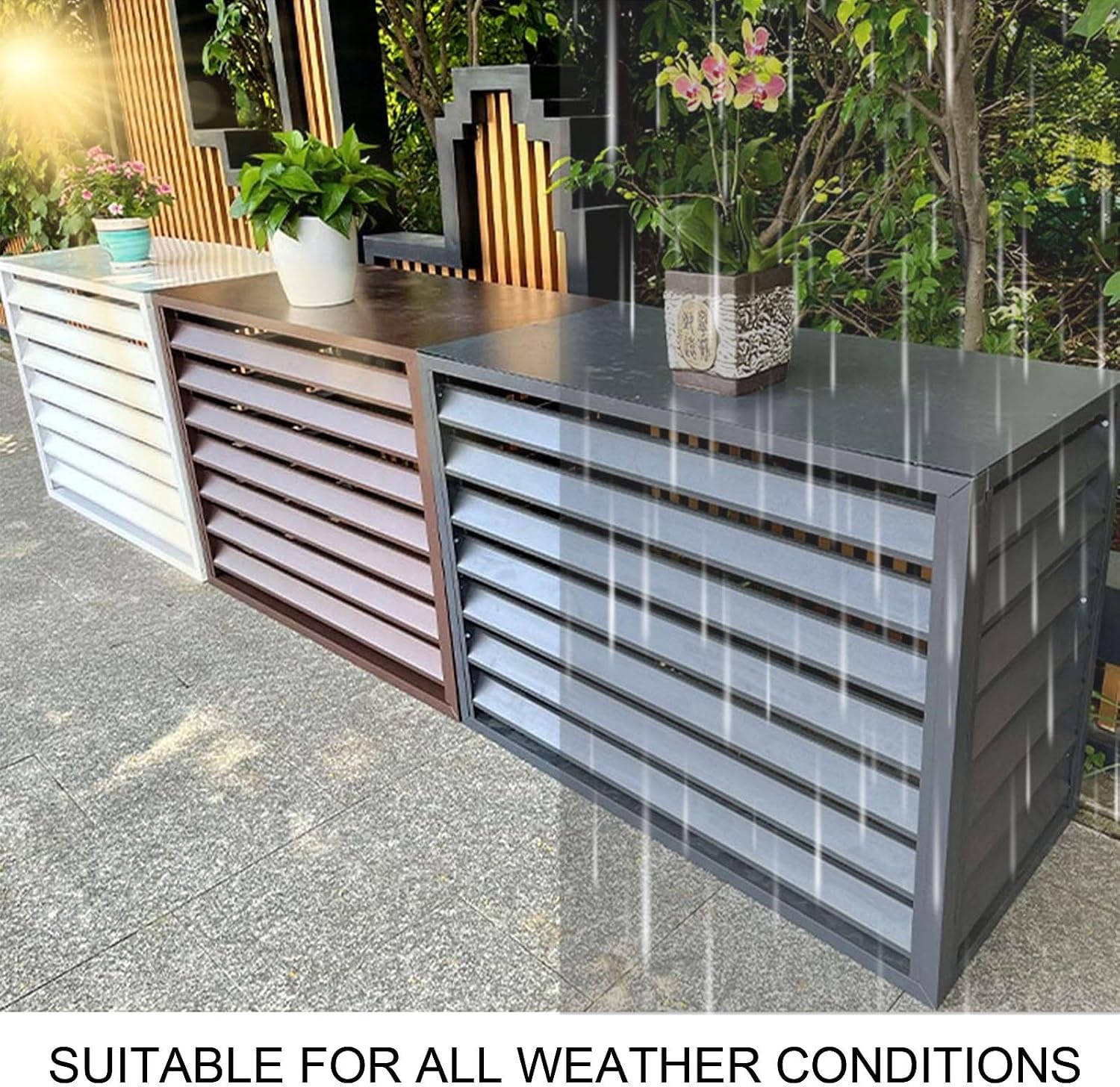 GENERIC Clôture En Aluminium Pour Climatiseur Avec Couvercle – Extérieur Pour Climatiseurs – Marron 110 Cm – Solution De Dissimulation Extérieure Pour Climatiseurs