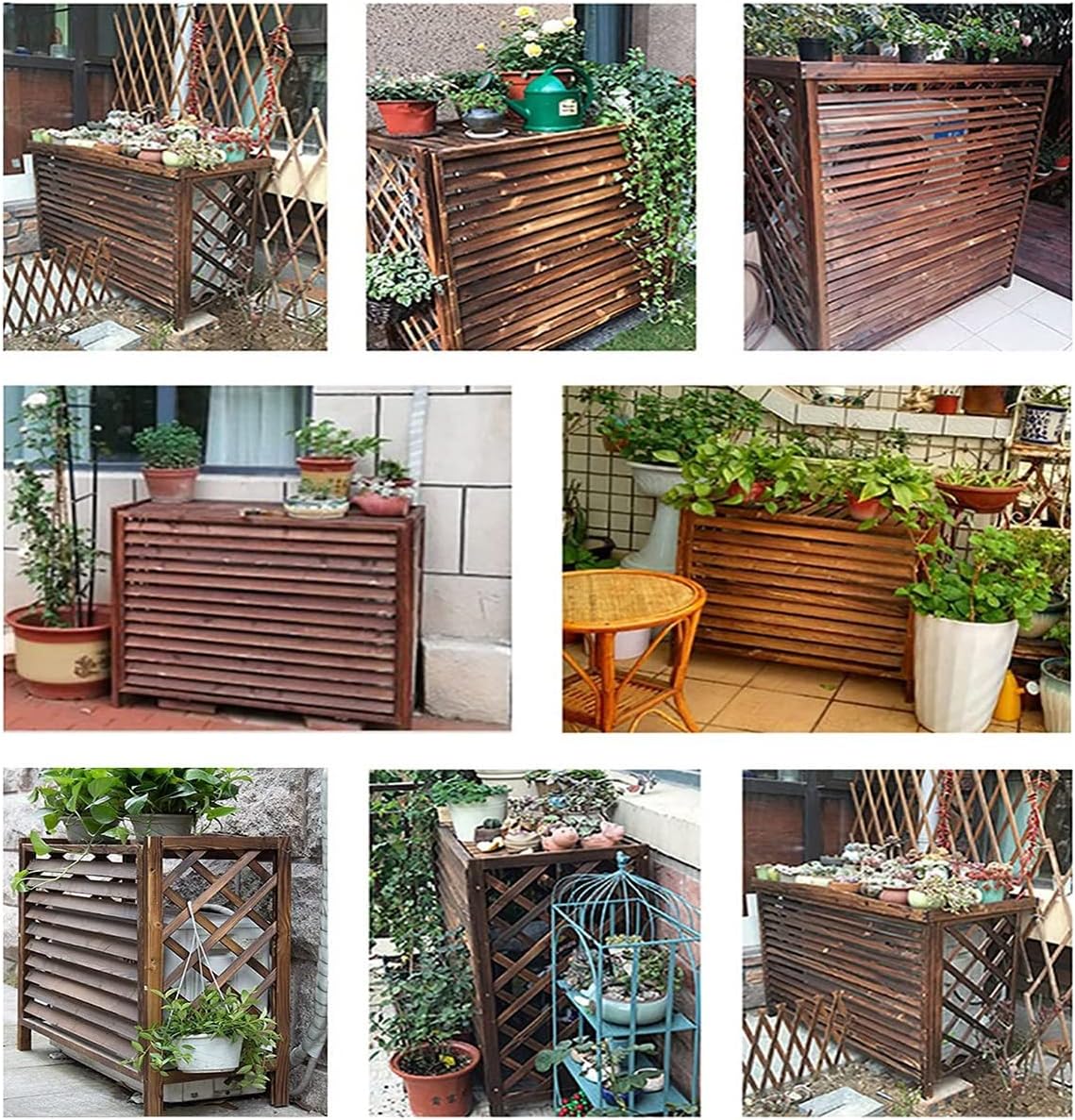  Clôture De Confidentialité En Bois Pour Climatiseur, Housse De Climatiseur De Jardin En Bois Massif, Support De Fleurs Dissimulé Pour L'extérieur, Pompes à Chaleur Décoratives