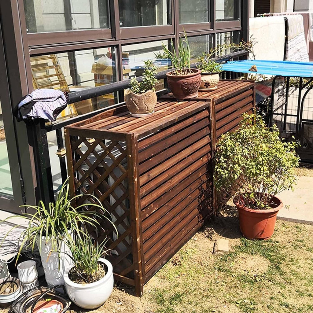  Housse De Climatiseur Pour Pompes à Chaleur, écran De Clôture De Confidentialité Caché Pour Climatiseur Extérieur, Grilles De Protection En Bois, Balcon En Bois Massif Flo