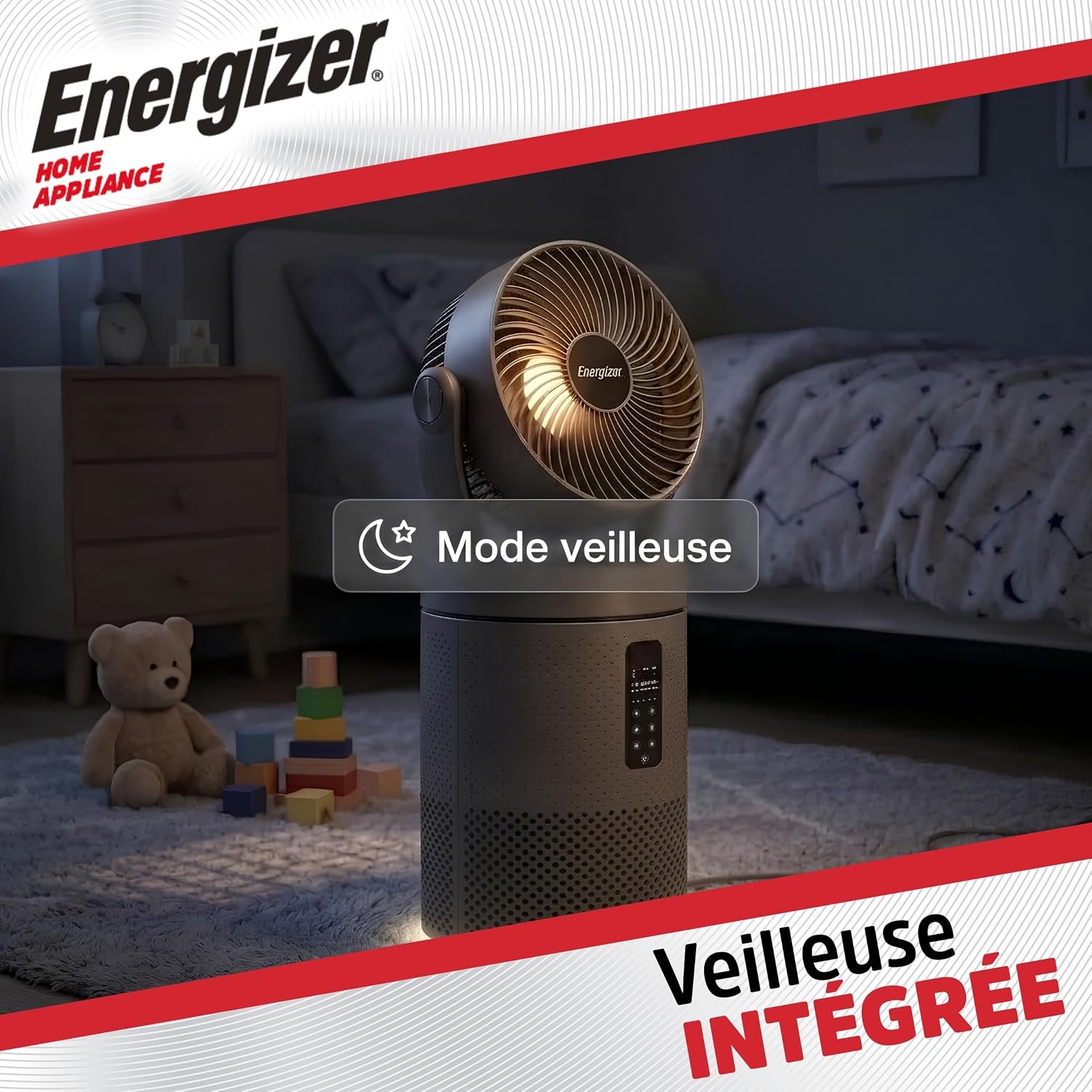  Energizer Ventilateur Colonne Purificateur D'Air Silencieux 35 DB, 368 M³/h, Oscillation 90°, 72 Cm, 4 Vitesses, Filtre HEPA Nettoyable, Pour Chambre Et Salon, Gris