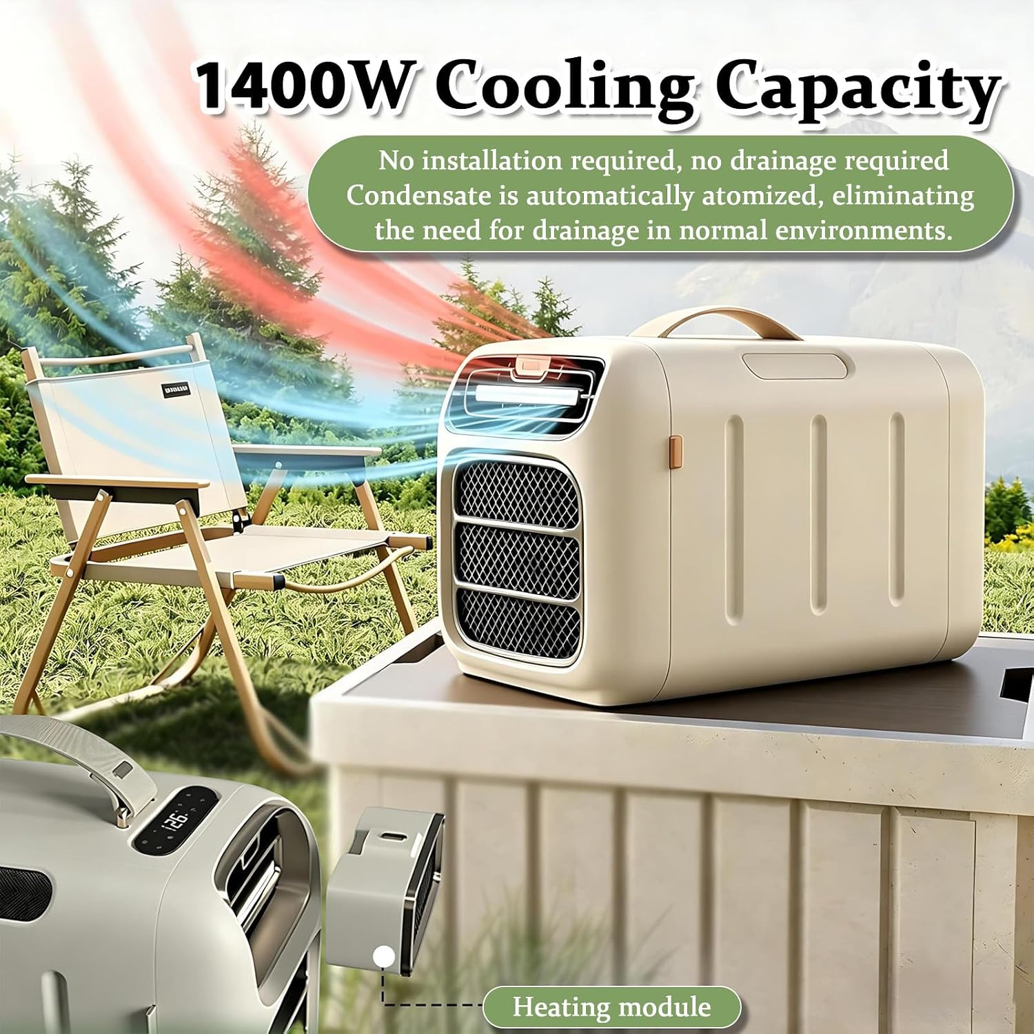  Climatiseur Mobile Sans Évacuation Et Climatiseurs Portables Minuterie 24H Pour 5-13㎡ Idéal Pour Le Sommeil De Nuit Et La Détente En Tente Cooling&HeatingwithSpeakerVersion-220V