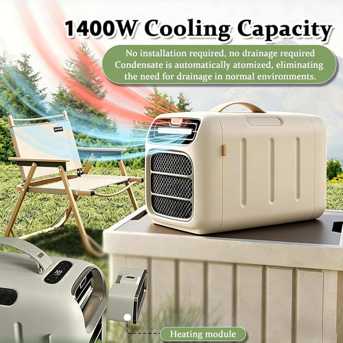  Climatiseur Mobile Sans Évacuation Et Climatiseurs Portables Minuterie 24H Pour 5-13㎡ Idéal Pour Le Sommeil De Nuit Et La Détente En Tente Cooling&HeatingwithSpeakerVersion-220V