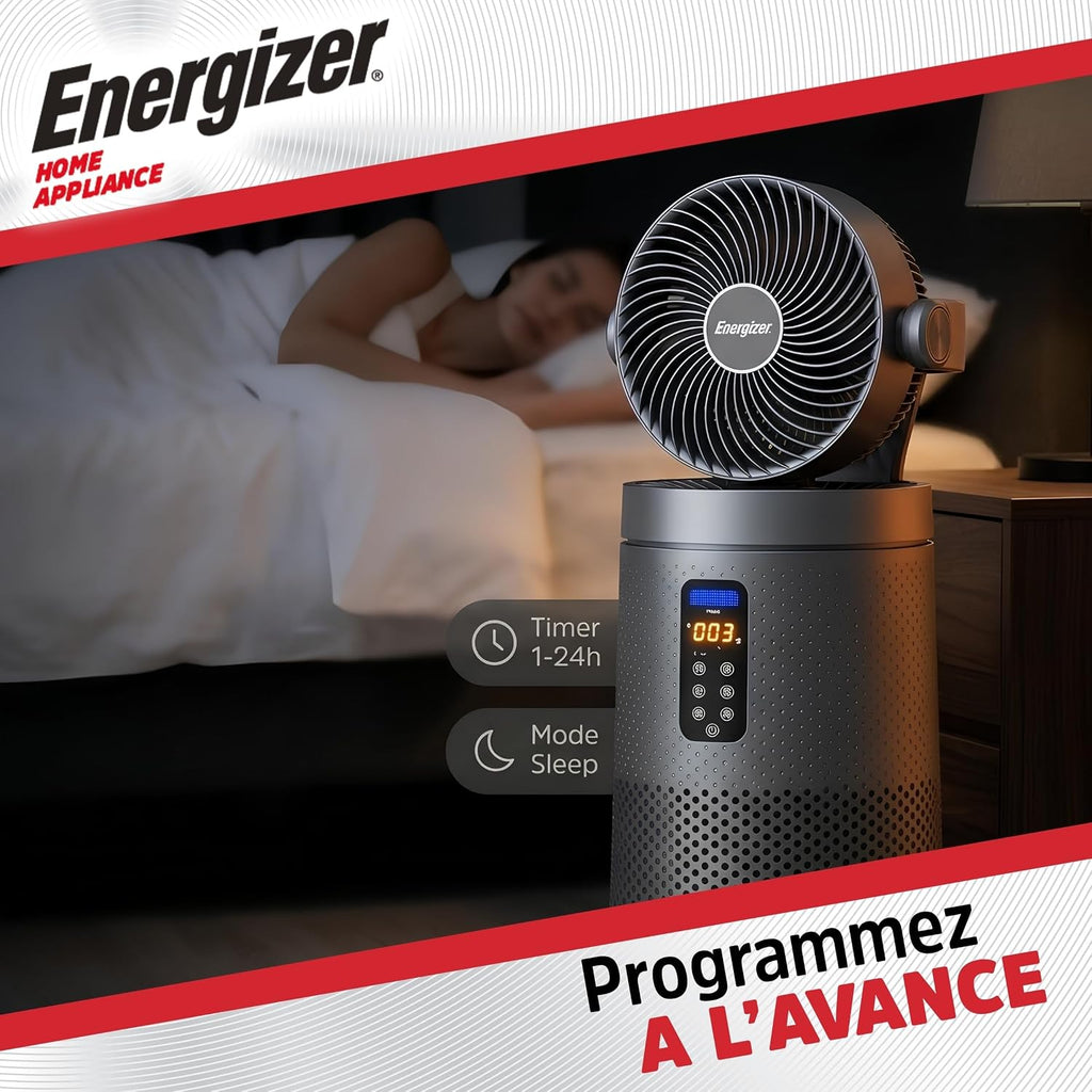  Energizer Ventilateur Colonne Purificateur D'Air Silencieux 35 DB, 368 M³/h, Oscillation 90°, 72 Cm, 4 Vitesses, Filtre HEPA Nettoyable, Pour Chambre Et Salon, Gris
