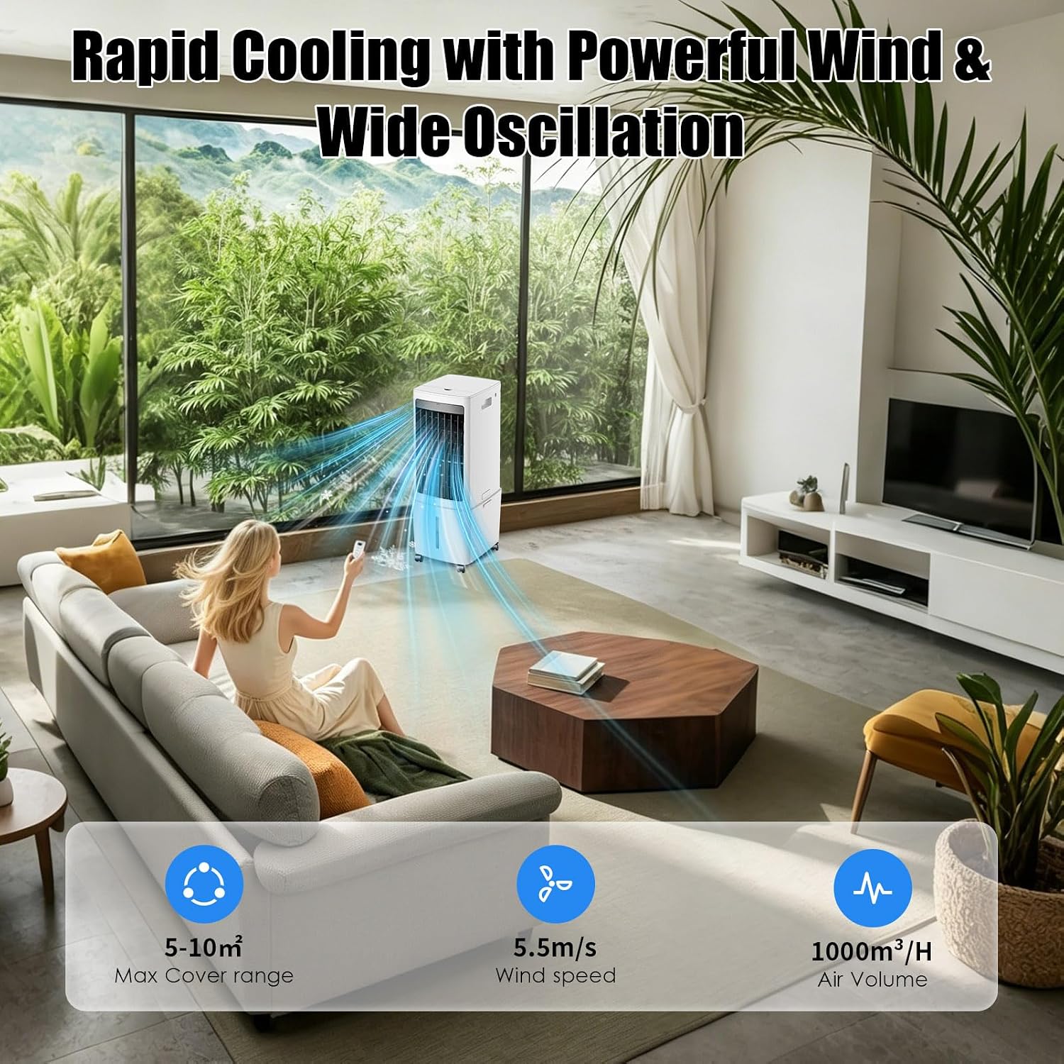  Climatiseur Portable, 12L, 3 IN 1 Ventilateur De Refroidisseur D'air évaporatif Avec écran à Distance Et LED, 3 Vitesses, 4 Modes, Réservoir, 2Ice Packs, 7.5H Minuterie Pour Le Bureau De Chambre à Dom