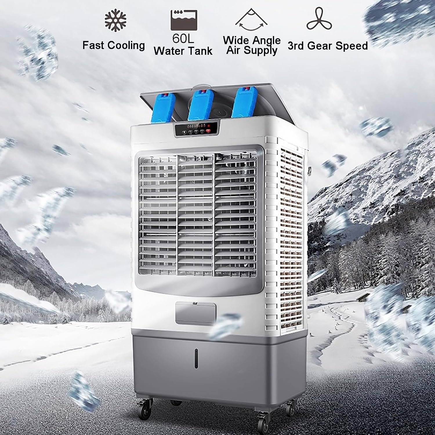 GENERIC Refroidisseur élatif Portable Avec Réservoir De 55L, 3 Vitesses Et Oscillat à 120 °, Roues Faciles à Déplacer Pour Le Refroidissement De Bureau à Domicile, Flux D'air Rafraîchissant