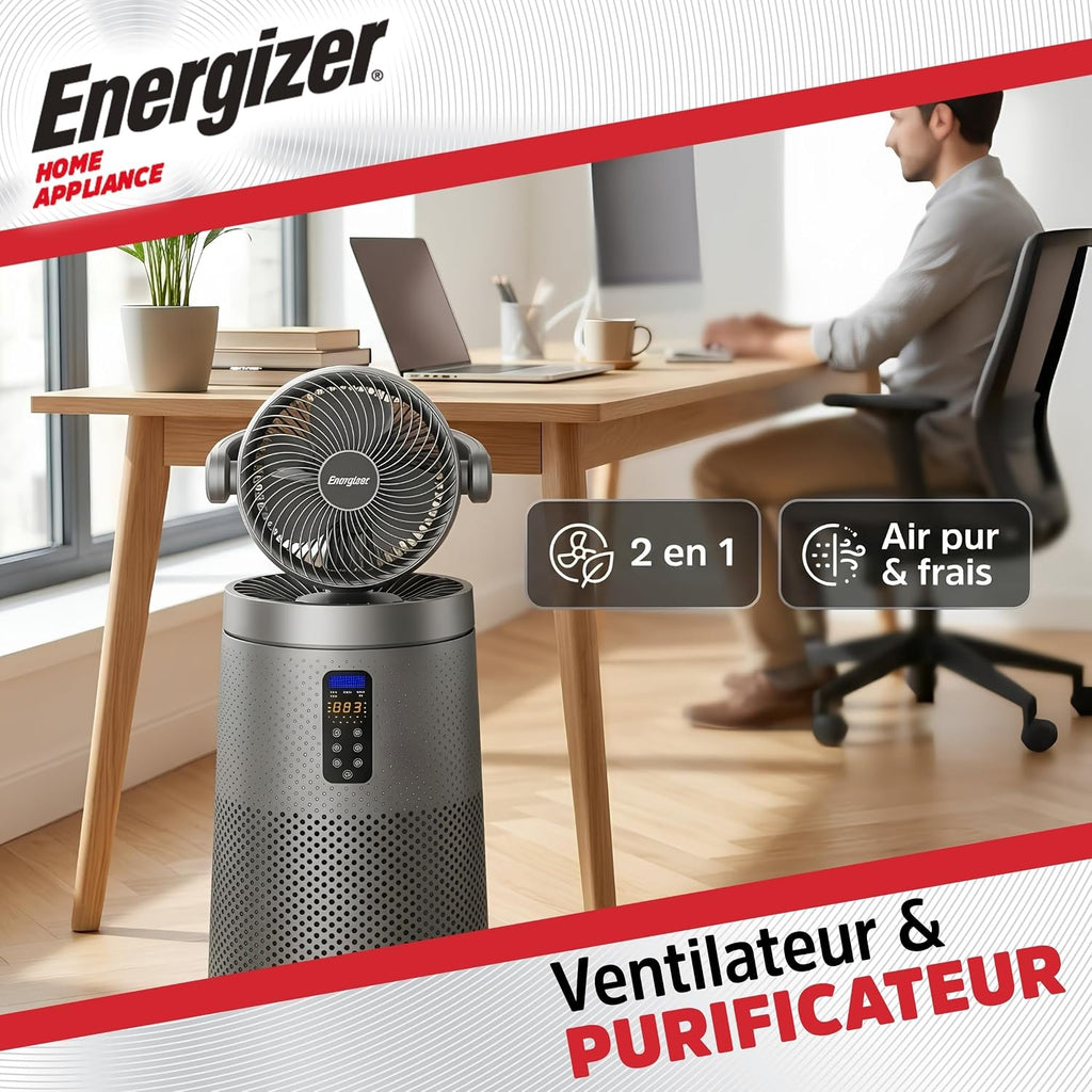  Energizer Ventilateur Colonne Purificateur D'Air Silencieux 35 DB, 368 M³/h, Oscillation 90°, 72 Cm, 4 Vitesses, Filtre HEPA Nettoyable, Pour Chambre Et Salon, Gris