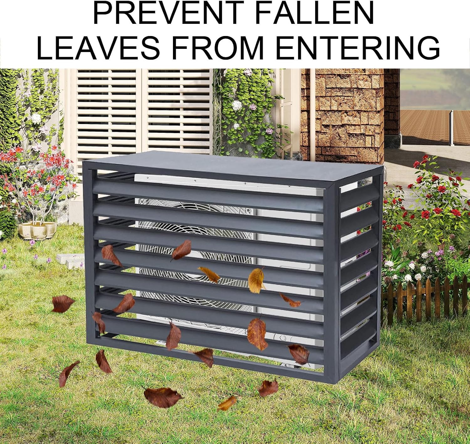  Cache Climatiseur Exterieur Aluminium, Cache Clim Pour L'extérieur, Antivol, Réduction Du Bruit, Tenir à L'écart Des Animaux Domestiques(White,110cm)