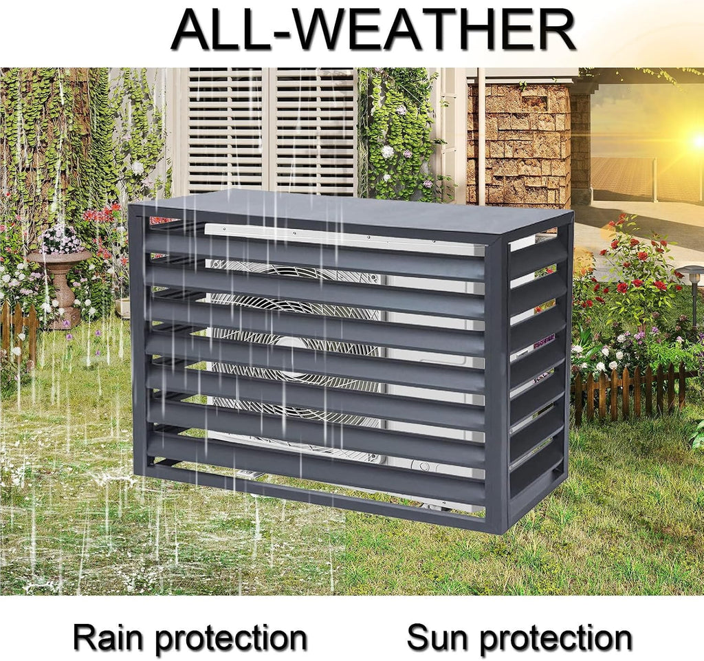  Cache Climatiseur Exterieur Aluminium, Cache Clim Pour L'extérieur, Antivol, Réduction Du Bruit, Tenir à L'écart Des Animaux Domestiques(White,110cm)